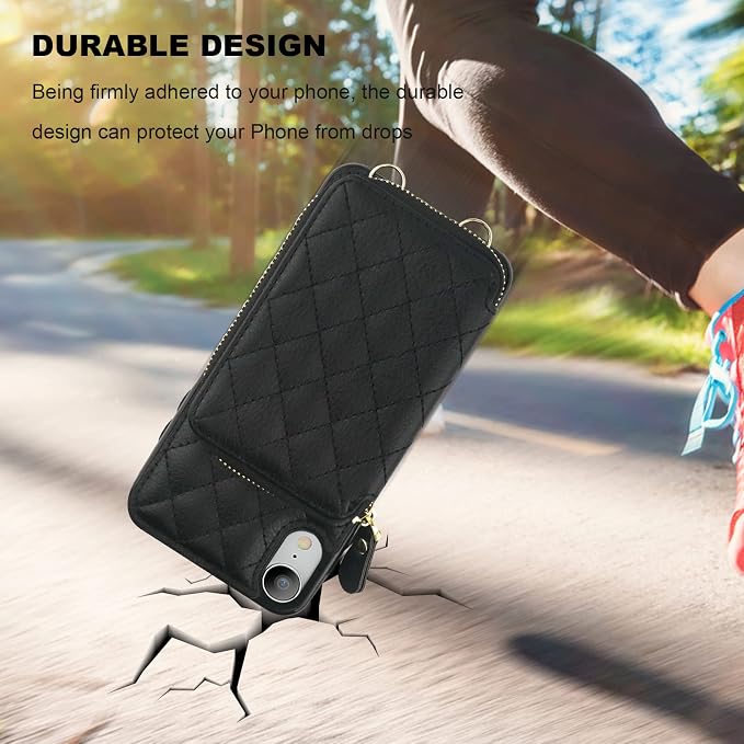 Bocasal Crossbody Wallet Case for iPhone Xr, RFID Blocking PU Leather Zipper Handbag Purse Flip Cover, Kickstand Folio Case with Card Slots Holder Wrist Strap Lanyard 6.1 Inch (Black)