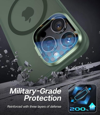 [Upgraded] for iPhone 16 Pro Max Case with Camera Cover Stand [Fit for MagSafe][9H Camera Lens Protector] Mil-Grade Protection Translucent Magnetic iPhone 16 Pro Max Phone Case, Green