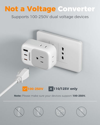 TESSAN Italy Travel Plug Adapter 2 Pack Type L | 4 Outlets, 2 USB C (1 with 20W PD), 1 USB A, For US to Italian Chile Rome Uruguay Milan Libya