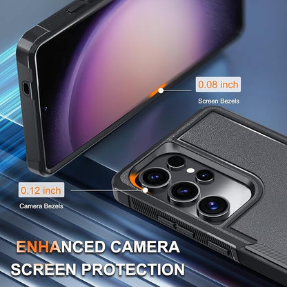 RMOCR Case for Samsung Galaxy S25 Ultra, Full Body Heavy Duty Rugged Shockproof Protective Phone Cover with Lanyard Strap, Tempered Glass Screen Protector and Camera Lens Cover, Black Matte