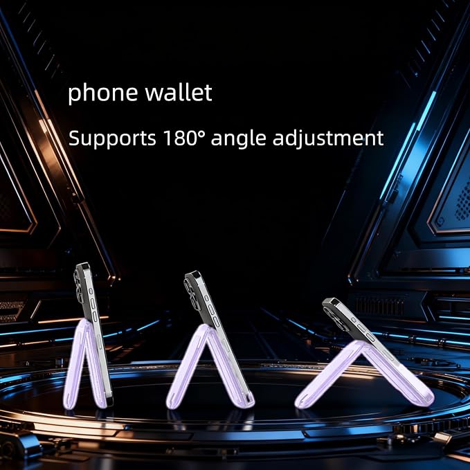 Upgraded for Magsafe Wallet, Strong Magnetic Phone Wallet with Adjustable Stand, Built in Makeup Mirror, 5 Card Holder, Rfid Blocking (Light Purple Fold)
