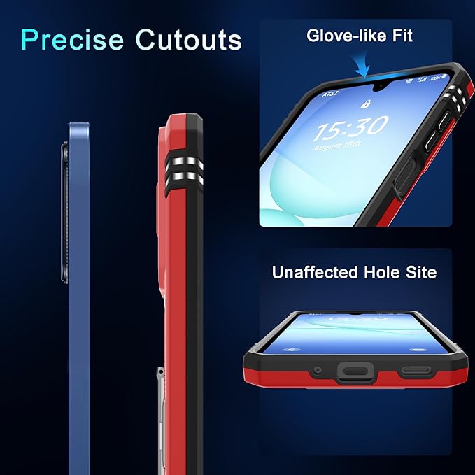 DEERLAMN Case for Samsung Galaxy A17 5G with Slide Camera Cover+Screen Protector (1 Pack), Rotated Ring Kickstand Military Grade Shockproof Protective Cover-Red