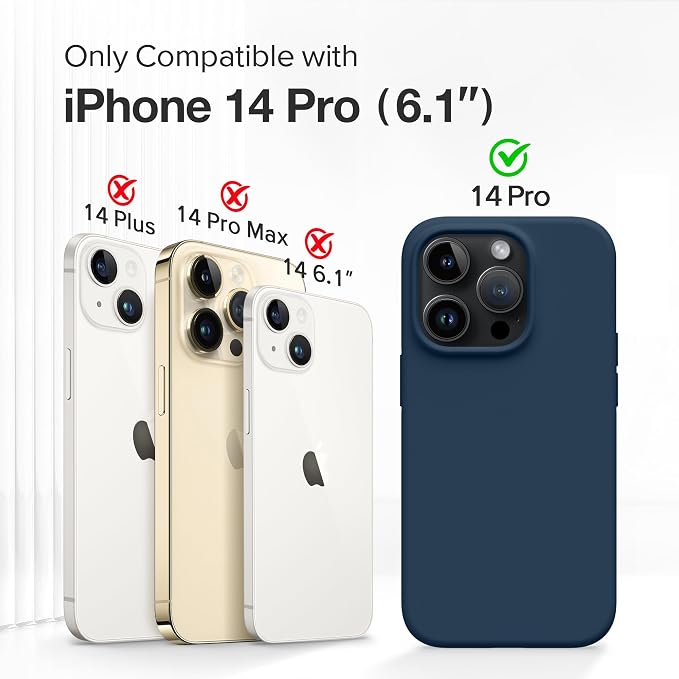GONEZ for iPhone 14 Pro Case, Compatible with Magsafe, with Screen Protector + Camera Lens Protector, Soft Anti-Scratch Microfiber Lining, Shockproof Liquid Silicone Phone Cover, Dark Blue