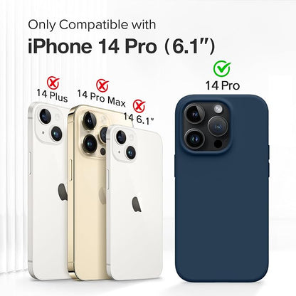 GONEZ for iPhone 14 Pro Case, Compatible with Magsafe, with Screen Protector + Camera Lens Protector, Soft Anti-Scratch Microfiber Lining, Shockproof Liquid Silicone Phone Cover, Dark Blue