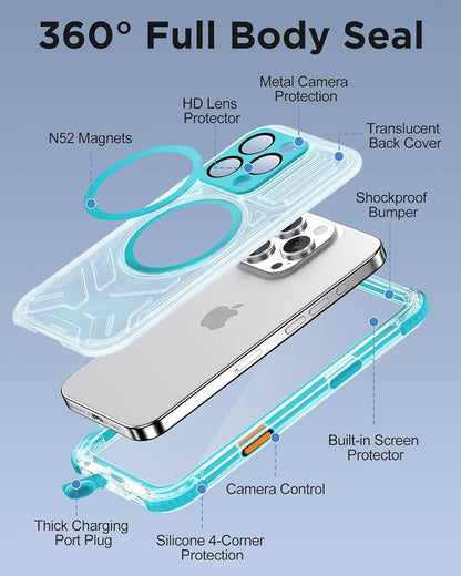 for iPhone 16 Pro Max Waterproof Case with Magsafe, Built-in [Camera & Screen Protector] [Lanyard], IP68 Water Proof Full Body Dustproof Heavy Duty Frosted Protective Phone Cover, 6.9" Teal