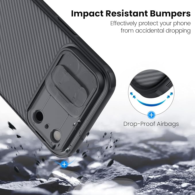 Nillkin for iPhone 17 Pro Case with Slide Camera Cover, Thin Slim Fit, Shockproof Protective, Protector Privacy, Phone Case iPhone 17 Pro Camera Lens Protector 6.3 inch, Transparent Black