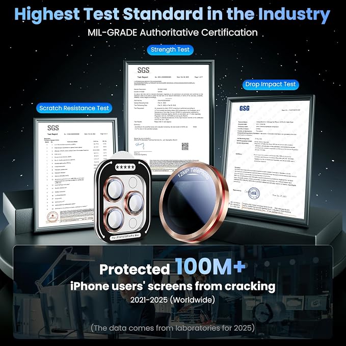 Uyiton for iPhone 17/16/15/14 (Pro Max & Pro) Camera Lens Protector - [Case-Friendly][Ultra-Thin] Military-Grade Tempered Glass Metal Camera Cover, Easy to Install, Gold+Red