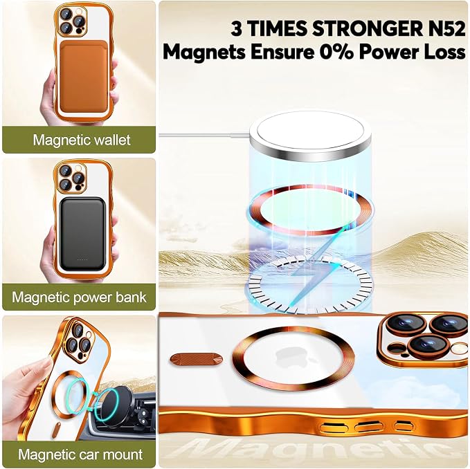 Misscase Designed for iPhone 16 Pro Case 6.3",with Privacy Screen Protector*1,Cute Wave Frame Case with Camera Lens Protector,Compatible with MagSafe Plating Bling for Women Orange