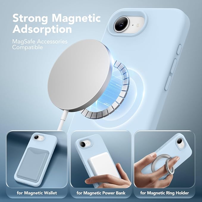 Magnetic for iPhone 17e/iPhone 16e Case, Compatible with MagSafe, [Soft Anti-Scratch Microfiber Lining] Slim Silicone Shockproof Protective Phone Case for iPhone 17e/16e 6.1", Light Blue