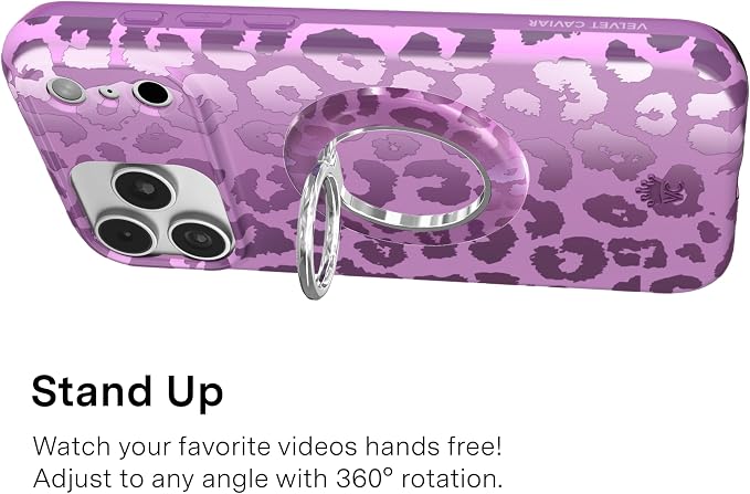VELVET CAVIAR Compatible with MagSafe Phone Grip 2.0 | Cute Magnetic Ring Holder | Finger Loop Kickstand | Pop On Accessory for iPhone 17, 16, 15, 14, 13, 12 | Amethyst Leopard