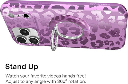 VELVET CAVIAR Compatible with MagSafe Phone Grip 2.0 | Cute Magnetic Ring Holder | Finger Loop Kickstand | Pop On Accessory for iPhone 17, 16, 15, 14, 13, 12 | Amethyst Leopard