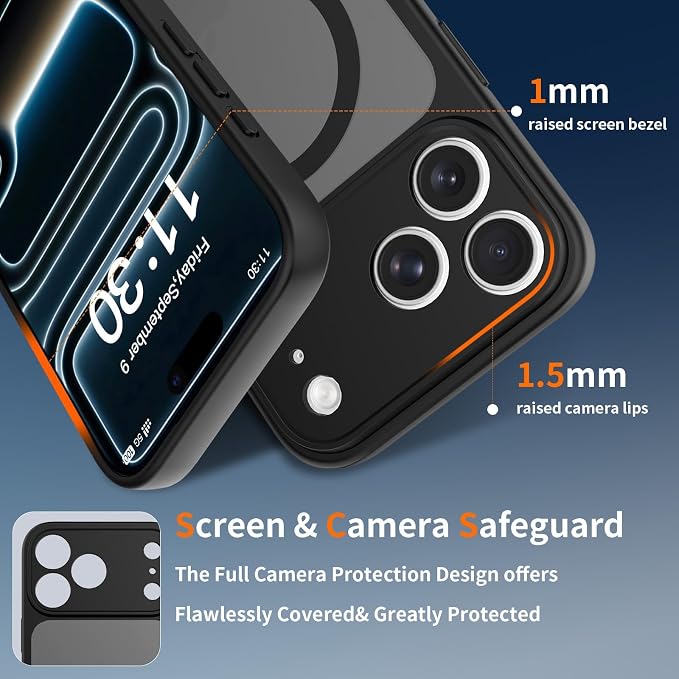 Magnetic iPhone Case Compatible with MagSafe, Shockproof Translucent Matte Phone Case for iPhone 17 Pro Max, iPhone 17 Pro, Anti-Fingerprint, Oil Resistant, Stain Resistant(Black, iPhone 17 Pro Max)