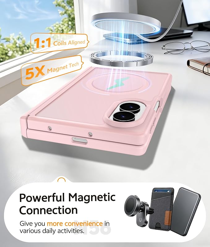 FNTCASE for Samsung Galaxy Z Fold 8 Case, Fit for Magsafe, Hinge Protection | Screen Protector, Translucent Matte Magnetic Back, 18FT Military Grade Drop Proof, Protective Phone Cover, Light Pink