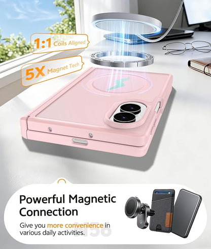 FNTCASE for Samsung Galaxy Z Fold 8 Case, Fit for Magsafe, Hinge Protection | Screen Protector, Translucent Matte Magnetic Back, 18FT Military Grade Drop Proof, Protective Phone Cover, Light Pink