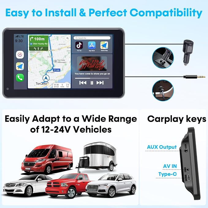 Carplay for Apple Portable Car Screen: Easy Setup 7 Inch Android Auto - Wireless Car Play Touchscreen with GPS Navigation,Bluetooth, FM,AirPlay Mirroring,Siri for Commuters and Older Cars