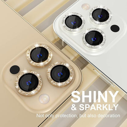 Choiche Compatible for iPhone 13 Pro/iPhone 13 Pro Max Camera Lens Protector Bling, 9H Tempered Glass Camera Cover Screen Protector Metal Ring Decoration Accessories (Glitter-Gold)
