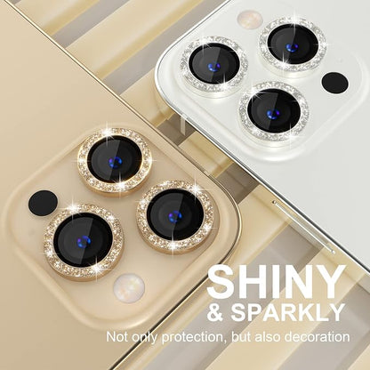Choiche Compatible for iPhone 13 Pro/iPhone 13 Pro Max Camera Lens Protector Bling, 9H Tempered Glass Camera Cover Screen Protector Metal Ring Decoration Accessories (Glitter-Silver)