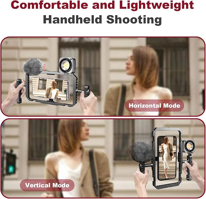 Magnetic Phone Cage with Handle,Smartphone Cage Kit with 360° Rotation Handgrip and Magnetic Sticker for Photography,Compatible with iPhone 17/16/15/14/13 Series and Andriod Phones (Black)