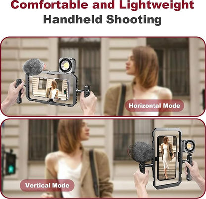 Magnetic Phone Cage with Handle,Smartphone Cage Kit with 360° Rotation Handgrip and Magnetic Sticker for Photography,Compatible with iPhone 17/16/15/14/13 Series and Andriod Phones (Black)