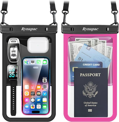 Rynapac [Up to 10" Large Waterproof Phone Pouch - 2 Pack IPX8 Waterproof Phone Case for iPhone 17 16 15 Pro Max Galaxy S26 Ultra, Touchscreen & Underwater Photography, Beach Cruise Travel Essentials