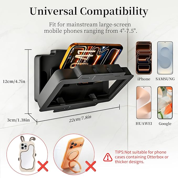 Waterproof Phone Holder for Shower, [Shower Phone Mount] with IPX6 Rating & Anti-Fog Screen, 360° Rotatable [Waterproof Shower Phone Holder] with Strong Suction for iPhone Android 4-7 Inch (Black)