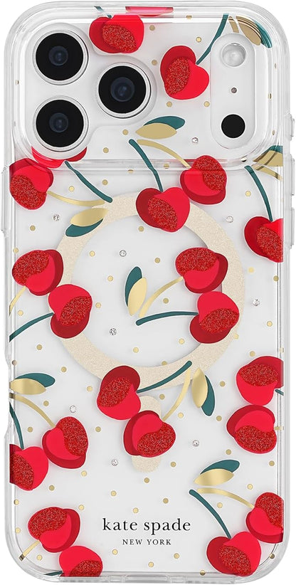 kate spade new york iPhone 17 Pro Case - Compatible with MagSafe - Designer Phone Case - Cherry Dot Gems