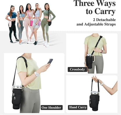 linmaya Water Bottle Carrier Bag for Stanley Cup 40/30oz with Phone Holder Pockets,Neoprene Water Bottle Cross-body Bag with Adjustable Shoulder & Hand Strap Stanley Cup Accessories