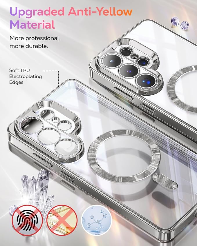Meifigno Magnetic Case Designed for Samsung Galaxy S26 Ultra 6.9", [Compatible with MagSafe] [Removable Glitter Card & Wrist Strap], Surround Lens Protection Case for Galaxy S26 Ultra, Silver