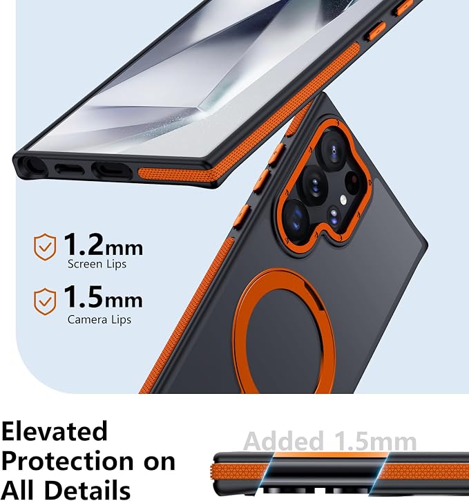 for Samsung Galaxy S24 Ultra Case, Magnetic Adjustable Ring Stand [Fit for Magsafe], [Military-Grade Shockproof Protection] Phone Case for S24 Ultra Case with Kickstand&Ring Holder (Orange)