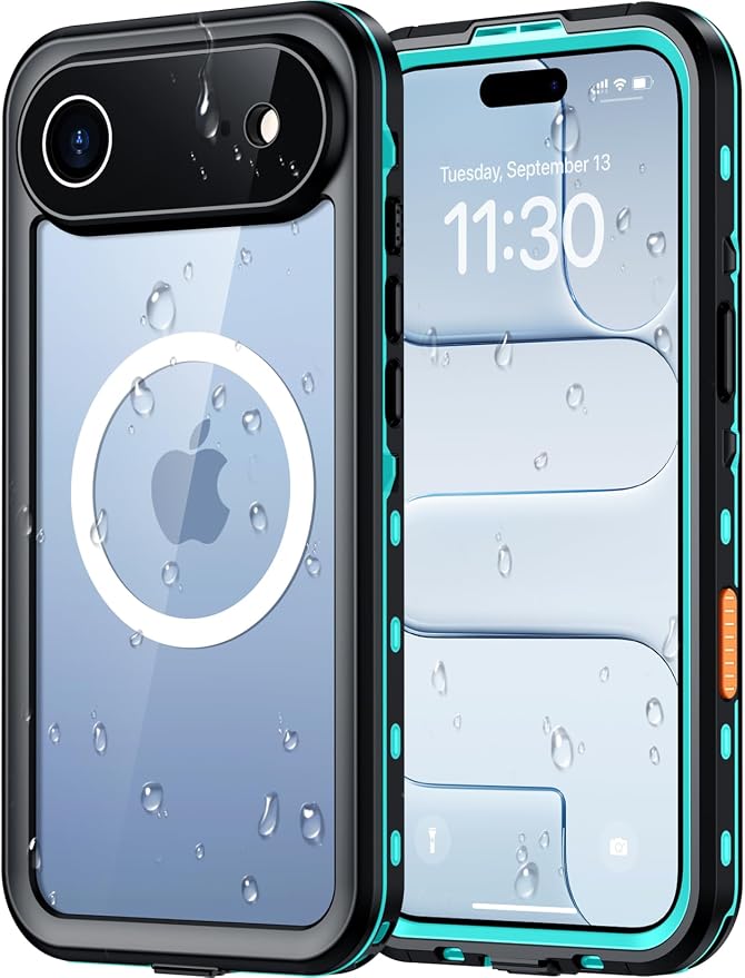 Red2Fire for iPhone Air Case Waterproof, [Built-in Screen Protector & Camera Protector][Compatible with MagSafe][Full Body Shockproof][IP68 Waterproof][Dustproof] Phone Case 6.5" Blue/Clear