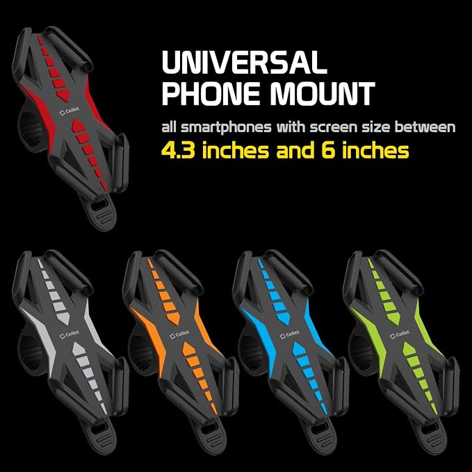 Cellet Motorcycle, Bike Phone Mount, Universal Bicycle Holder Mount Compatible for Apple iPhones, Samsung Galaxy, Google Pixels, Motorola Smartphones (Grey)