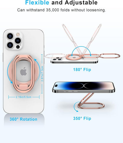 【2025 Upgraded】 Mag Safe Phone Ring Holder, SUPERONE Adjustable Magnetic Kickstand & Removable Phone Grip Compatible with Wireless Charging Only for iPhone 17 & 16 & 15 & 14 & 13 Series - Rose Gold