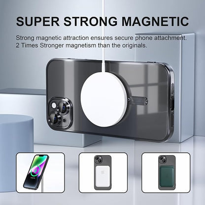 Misea Magnetic for iPhone 14 Case Compatible with MagSafe [Never Yellowing] [Military Grade Drop Protection] Full Camera Lens Protector Plating Soft Clear Phone Case for Women Girls, Black