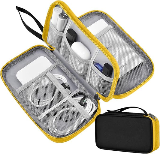 ZINZ Electronic Accessories Organizer, Travel Cable Carry Pouch Storage Bag for Laptop Attachment Cable, Cord, Charger, Earphone etc,Black-Yellow