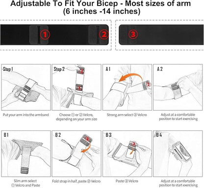 Running Armband with Earphone Bag Cell Phone Armband for iPhone 17 16 15 Pro 14 Plus 13 11 XR, Galaxy S24/S10 Water Resistant Sports Phone Holder Case & Zipper Slot Car Key Holder for 6.7 inch Phone