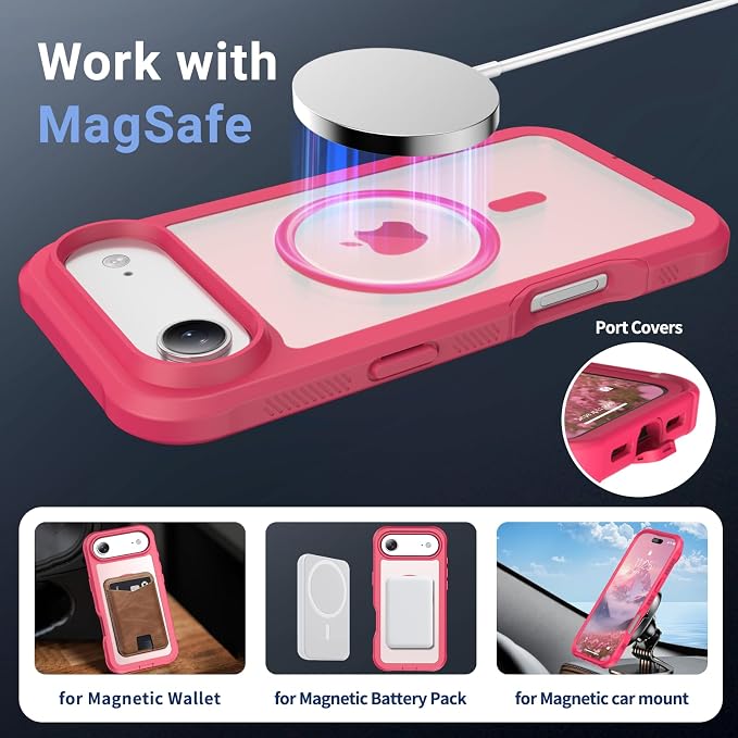 jaroco Magnetic for iPhone Air Case, [Compatible with MagSafe][Military Grade Drop Protection][Heavy Duty Protection][Non-Slip][Shockproof] 2-Layer Durable Bumper Phone Case 6.5''-Rose