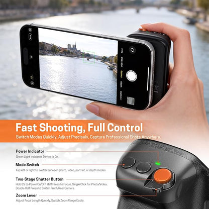 Magnetic Phone Camera Grip, Smartphone Holder Selfie Handle Snap with Wireless USB Remote Control & 1/4” Screw Mount, Camera Stabilizer for iPhone & Android Cellphone Selfie Vlog Video Live