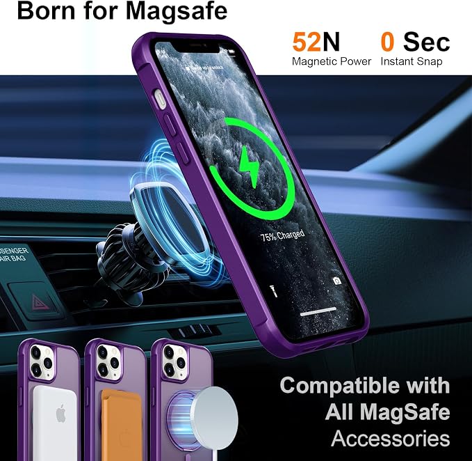 360° Magnetic Swivel Ring for iPhone 11 pro max case, Built-in Metal Stand and Ring Holder, Magsafe Compatible, Military Grade Protection, Shockproof - Purple