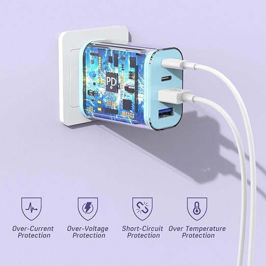 40W USB C Charger Block, [2 Pack] 4-prot USB Type C iPhone Fast Charging Brick, Multiport Apple Adapter for iPhone 17/17 Air/ 16 Pro/16 Pro Max/15/14/13/12, iPad Pro/iPad Air, iPad mini, iPad (Blue)