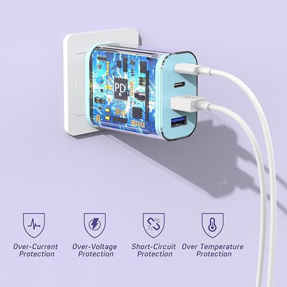 40W USB C Charger Block, [2 Pack] 4-prot USB Type C iPhone Fast Charging Brick, Multiport Apple Adapter for iPhone 17/17 Air/ 16 Pro/16 Pro Max/15/14/13/12, iPad Pro/iPad Air, iPad mini, iPad (Blue)