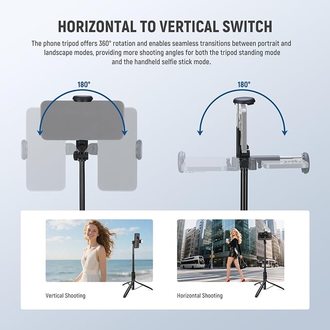 NEEWER Entry Level Version Selfie Stick Tripod with Light & Remote Compatible with iPhone Samsung Android, 67" Extendable Portable Travel Cell Phone Holder Stand for Video Recording Filming, PA987