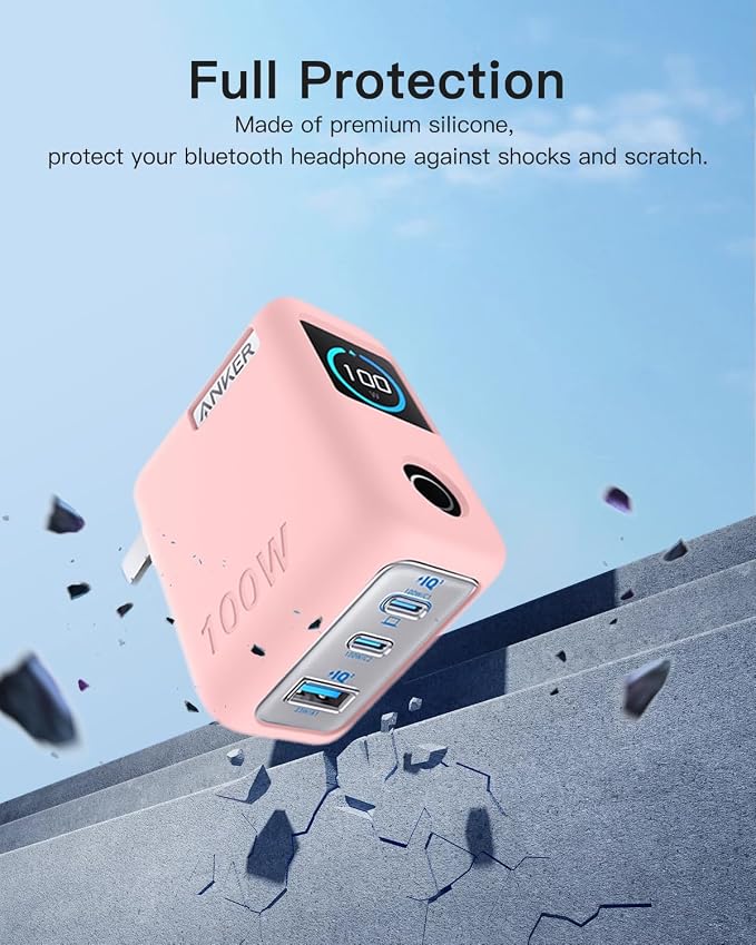 Silicone Case for Anker GaNPrime Lite 100W Charger (A121B, 4-Port), Full-Body Protective Cover for Anker Prime Power Bank,Precise Port Cutouts (Case Only) Pink
