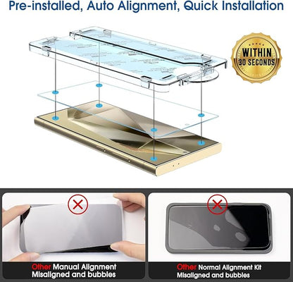 amFilm Auto-alignment OneTouch for Samsung Galaxy Screen Protector + Camera Lens Protector, Tempered Glass, 30 seconds Installation, Bubble Free, Case Friendly, Anti-Scratch [2+2 Pack] (S24U-6.8")