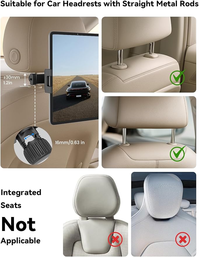 OHLPRO Headrest Tablet Holder for Car Back Seat iPad Mount Compatible with 4.7-13" Tablet Phone for iPad Pro Air Mini Galaxy Tab and Devices for Kids, Road Trip Essentials