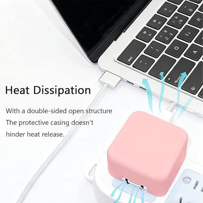 40W Soft Silicone Charger Sleeve Case Protective Cover for Apple 40W Power Adapter & 60W Max Charger, with iPhone 17/16/15, MacBook Air 13/13.6/15, Apple Watch Accessories. Pink