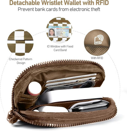 Clip and Go Strap for Phone with Wallet Crossbody Phone Lanyard and Detachable Checkered Bag with ID Window and RFID Pouch for Daily Travel.