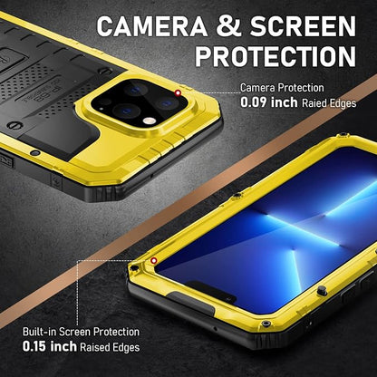 Beasyjoy Waterproof Case for iPhone 13 Pro Max, Built in Screen Protector Metal Full Body Defender Case, Military Grade Rugged Heavy Duty Shockproof Armor Tough Phone Case 6.7'' (Yellow)