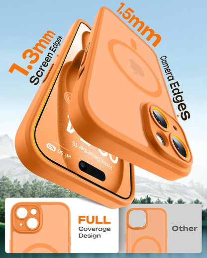 TOCOL for Phone 15 Case, Compatible with Magsafe Charger, Full Camera Protection, Drop Protection, Translucent Matte Phone Case for iPhone 15 6.1 inch (Orange)