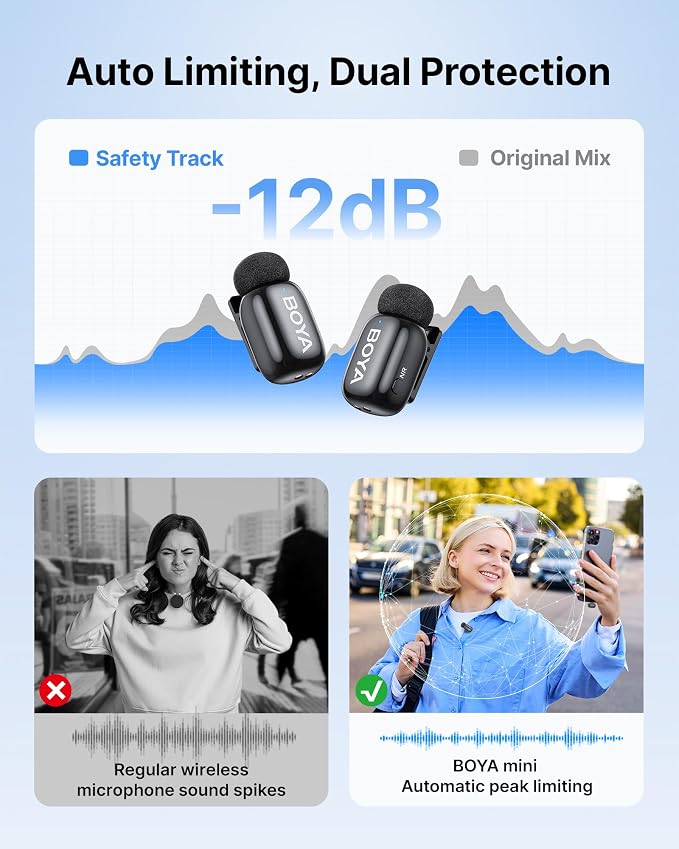 BOYA mini 2 Wireless Microphone for iPhone with MFi Certified, AI Noise Cancellation, App Control, 48k Hz/24 Bit, 30H Battery Life with Charging Case,Lapel Microphone Wireless for Video Recording Vlog
