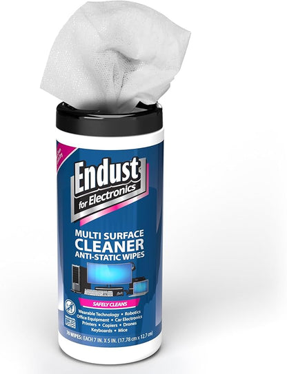 Endust Antistatic Premoistened Wipes for Electronics, Cloth, 6 x 6, Unscented, 70/Tub